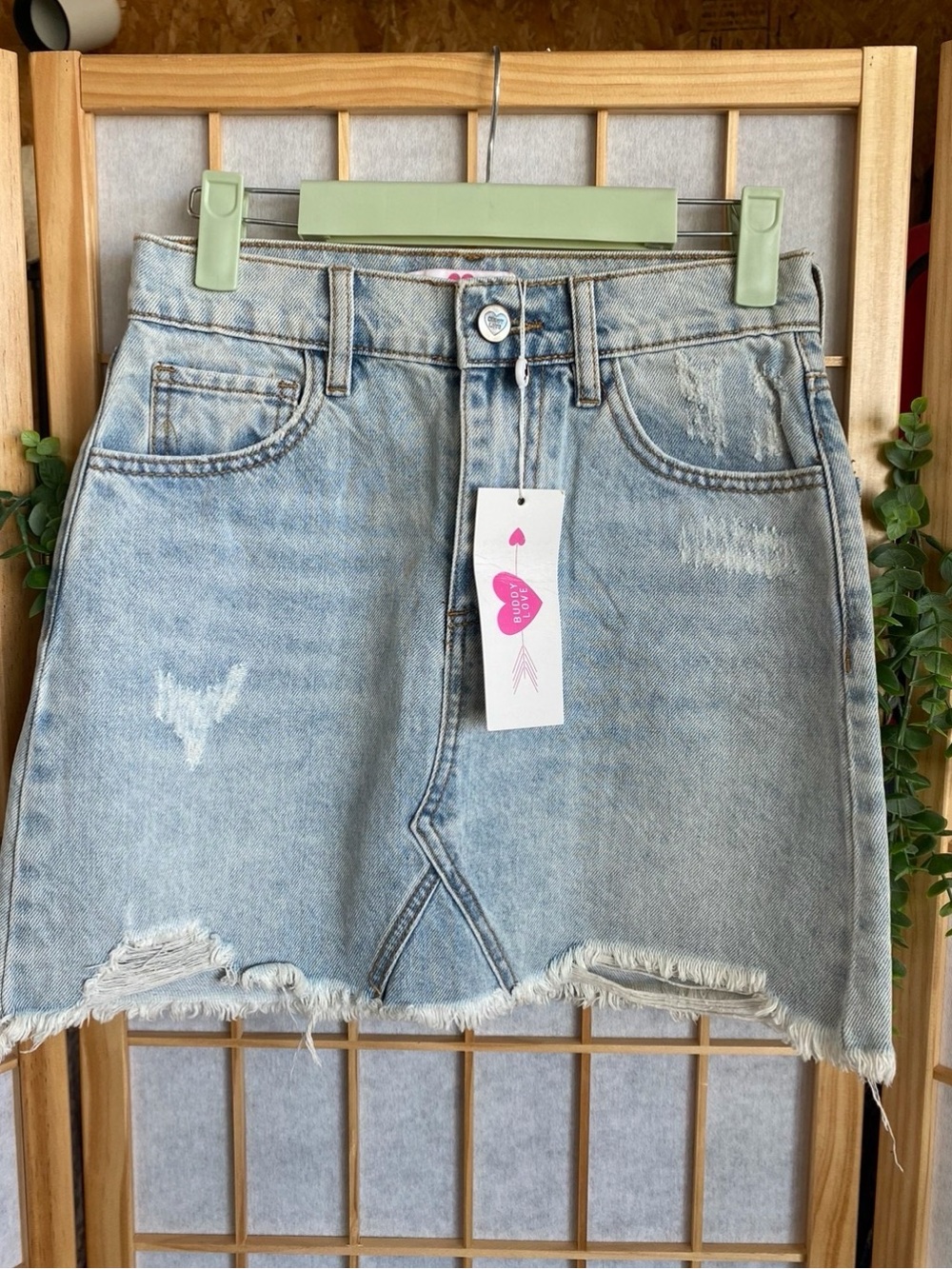 Buddy Love Light Blue Distressed Denim Mini Skirt